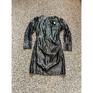 Maje New Ralery Argent Silver Metallic Dress Size US M FR 38 $378